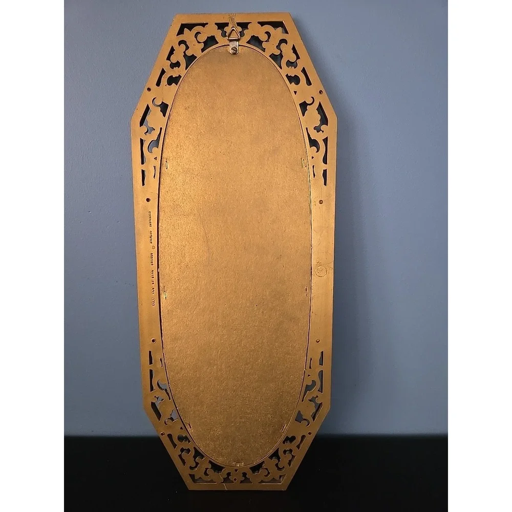 Vtg MCM Hollywood Regency Gold Octagon Wall Mirror Syroco Long Skinny Ornate '64